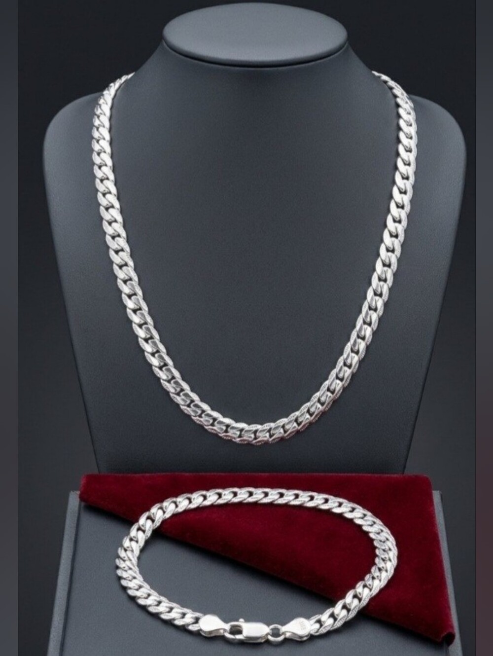925 Sterling Silver Flat Necklace and Bracelet Set